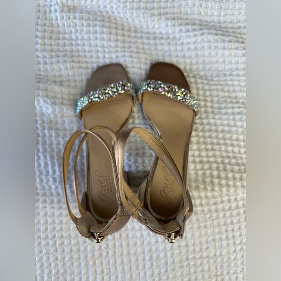 Badgley Mischka Crystal-Embellished Block Heel Sandals in Champaign - Picture 7 of 12